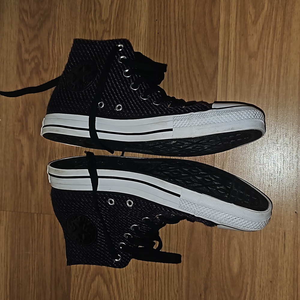 Converse men 7 women 9 black purple blue knit weave canvas lined sneakers - Picture 13 of 14